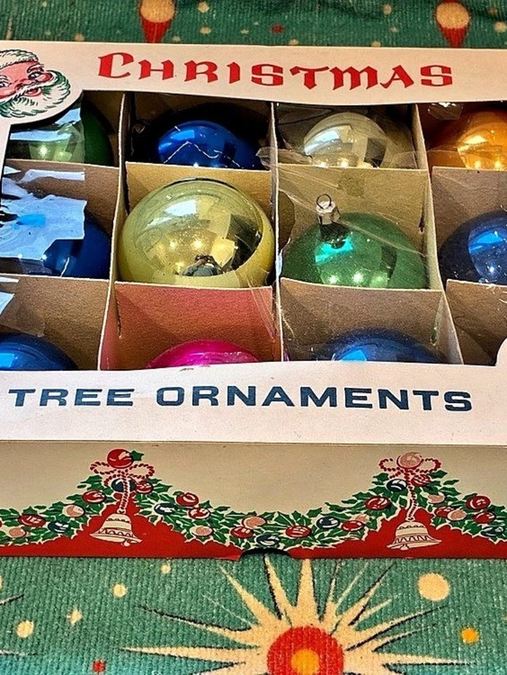 Vintage 1950s Glass Christmas Ornaments Made in Poland - Box of 12